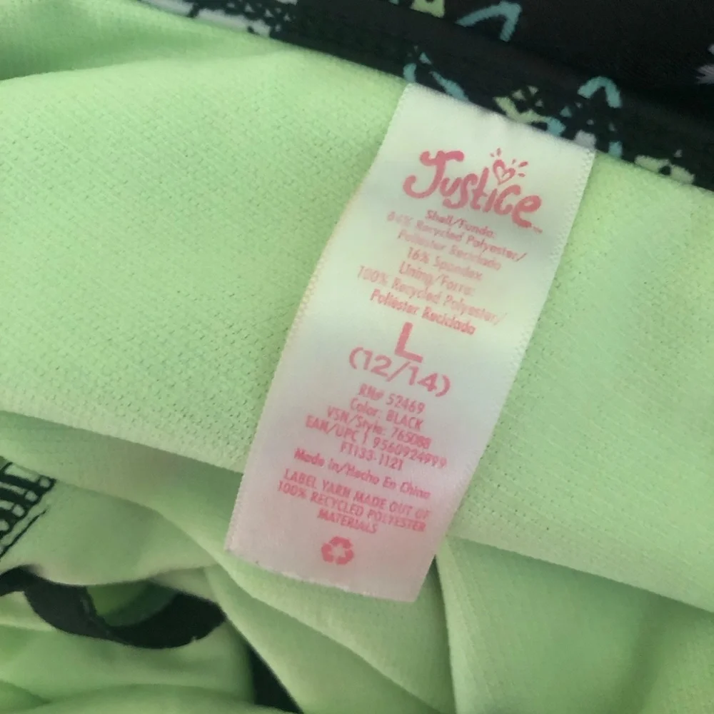 Justice Girls Black & Neon Yellow Paisley Ruffle One Piece Swimsuit